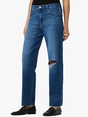 Joe's Jeans THE NIKI mid rise Boyfriend Straight Jeans in Medium Blue w Knee Cut